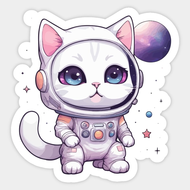 Kawaii Astronaut Cat in Space Sticker by Rishirt